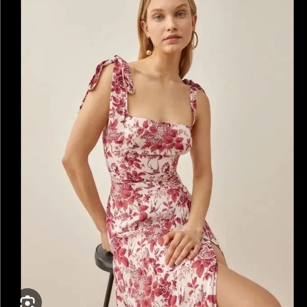 Reformation Twilight Red and White Floral Midi Dress